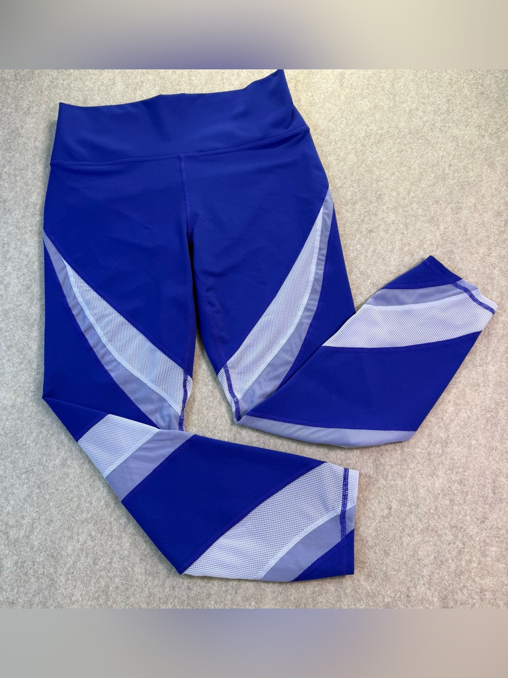 Fabletics Powerhold Deep Blue Hi-Waist Athletic Leggings with White Mesh Panels